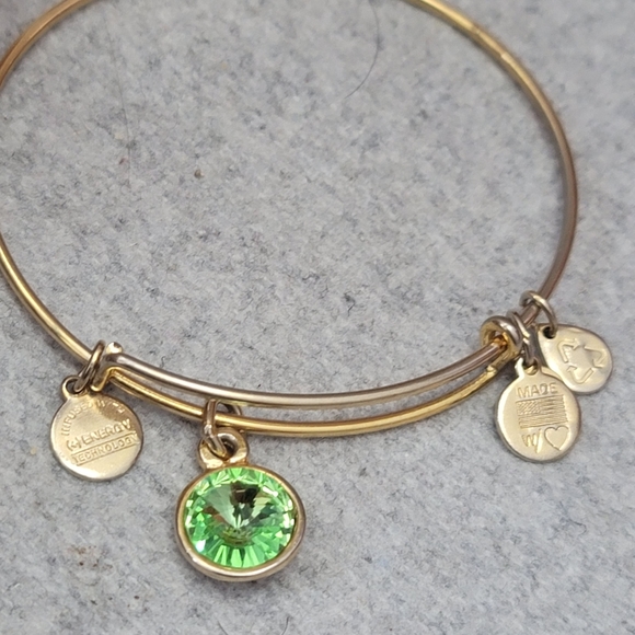 Alex and Ani Peridot August Birthday Stone Gold Bangle Bracelet - Picture 10 of 10